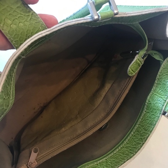 Emilie M Lime Green Alligator Skin Print Hand Bag - Picture 5 of 9